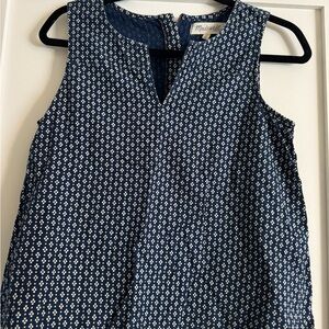 Madewell Navy and White Patterned Sleeveless Blouse